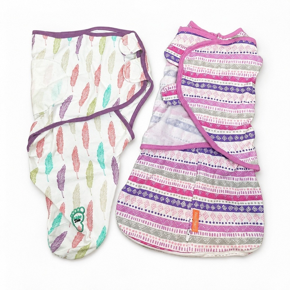 2 Swaddle Blankets SwaddleMe Aztec Print and Baby Swaddle Feather Print